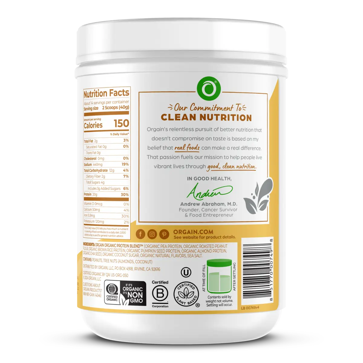 851770007498-v4-Orgain-SimplePowder-1.25lb-PeanutButter-20240423-SideB-HIRES-web_1200px.png